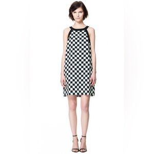Zara Basic Black and White Checkered Dress with Pockets, Size Large